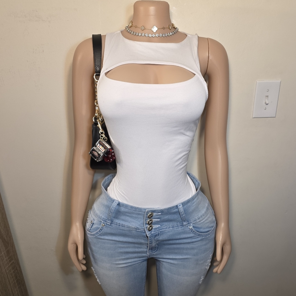 Fashion Nova White Sleeveless Bodysuit